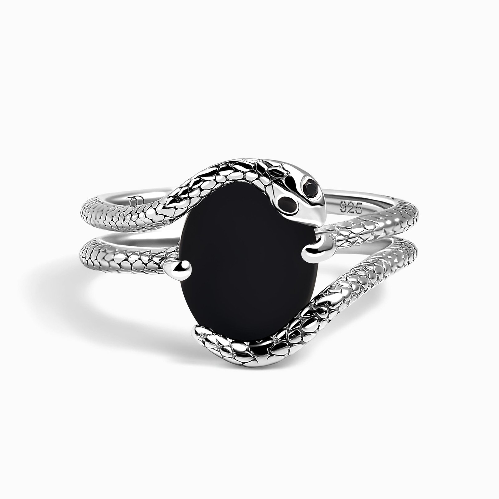 BO-WR-SNAKE-2frontSIL.jpg Black Onyx Ring - Serpent - Image 1