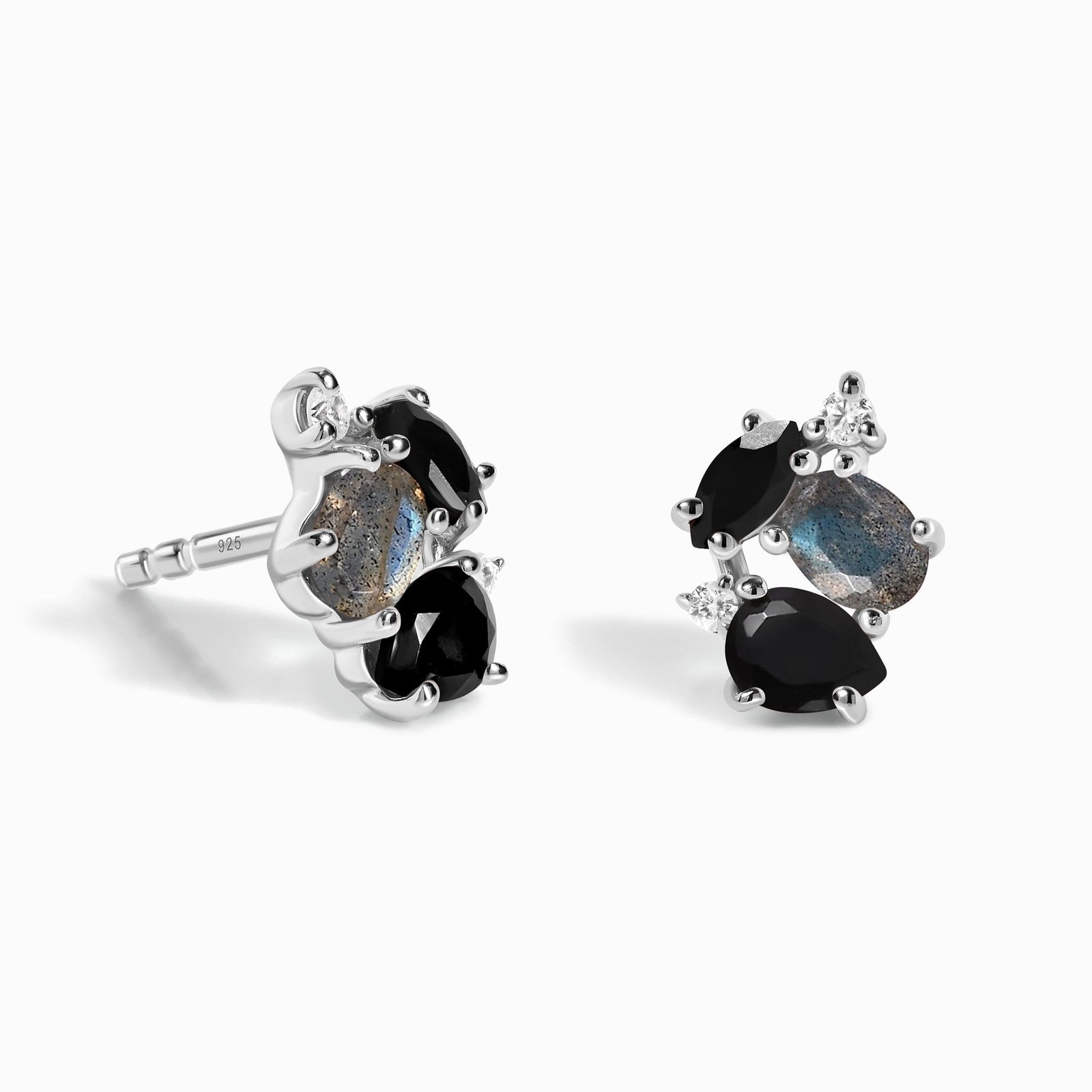 PIC-BOB-LABR-WE-CLUSTER-3_1.jpg Black Obsidian Labradorite Earrings - Orion - Image 1