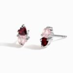 Rose Quartz & Garnet Earrings - Floating Hearts