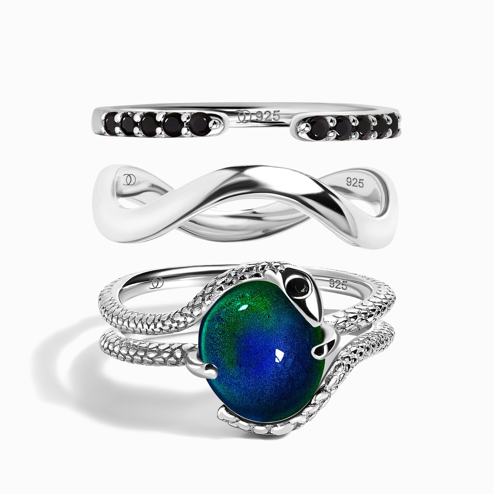 Snake_TRI_Bundles_Mood_gem_BS_Twinkling_SIL.jpg Mood Serpent & Twinkling & Waves Rings - Image 1